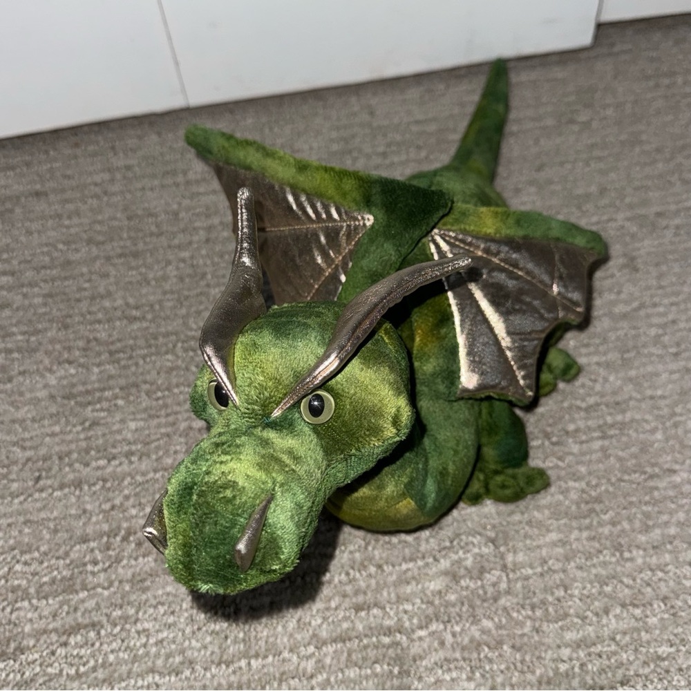Douglas Green Dragon Plush Stuffed Animal Silver Wings Horns Fantasy Soft Toy - Picture 3 of 10